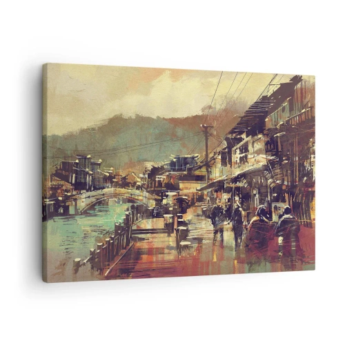 Impression sur toile - Image sur toile - Une ville avec un pont et des rues au style artistique - 70x50cm - La vie comme une richesse de gris - Décoration murale moderne pour le salon et la chambre ARTTOR