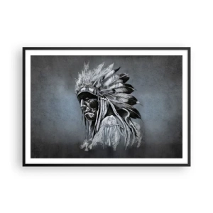 Affiche dans un cadre noir - Poster - Portrait d'un chef indien portant une coiffe traditionnelle - 100x70cm - Retour aux sources - Décoration murale moderne pour le salon et la chambre ARTTOR