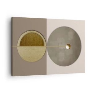 Impression sur toile - Image sur toile - Cercles abstraits dans les tons or et beige - 70x50cm - Équilibre parfait - Décoration murale moderne pour le salon et la chambre ARTTOR