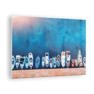Impression sur verre - Image sur verre - Bateaux amarrés au rivage vus à vol d'oiseau - 70x50cm - En une seule fois - Décoration murale moderne pour le salon et la chambre ARTTOR