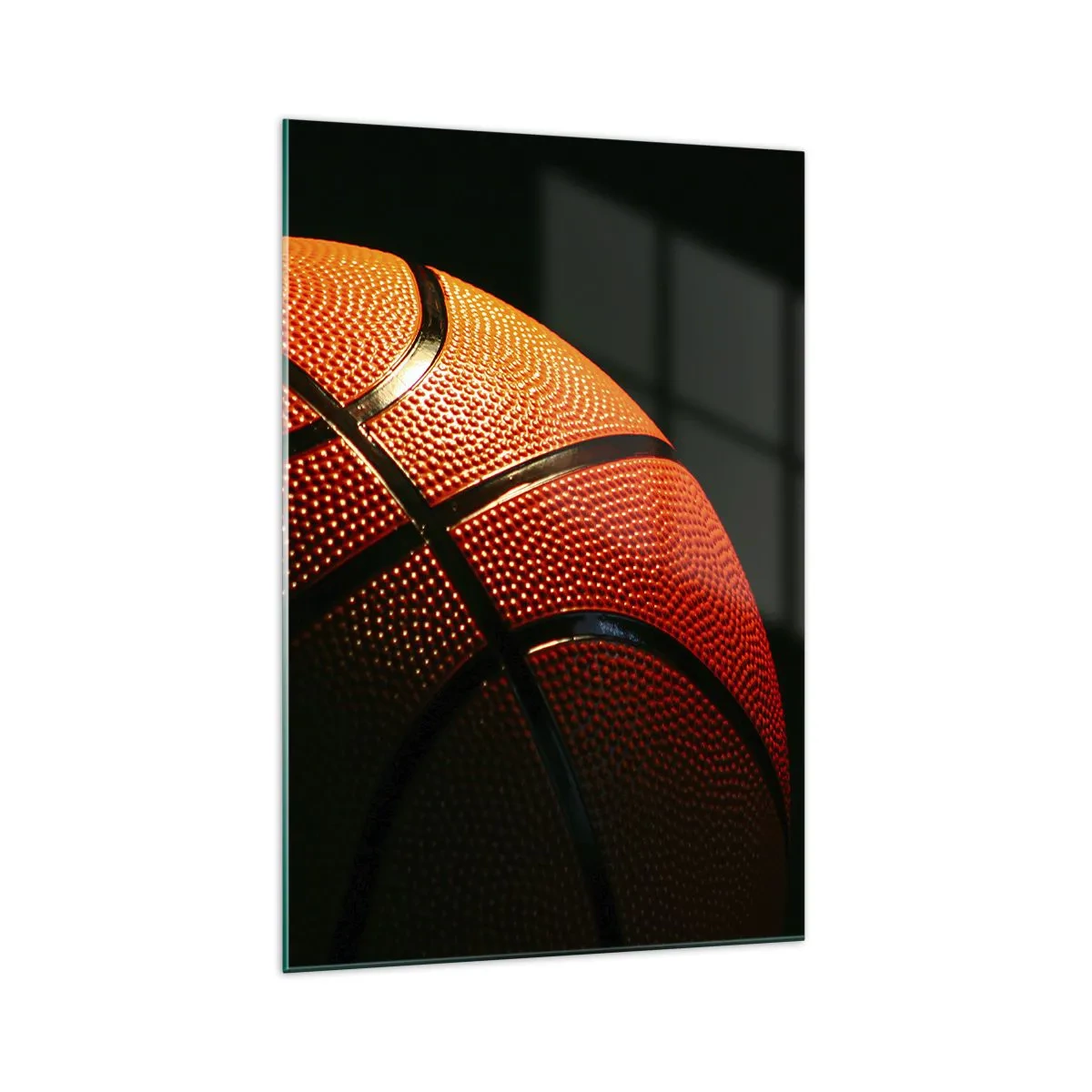 Impression sur verre - Image sur verre - Gros plan d'un ballon de basket sur fond noir - 70x100cm - Belle comme une planète - Décoration murale moderne pour le salon et la chambre ARTTOR