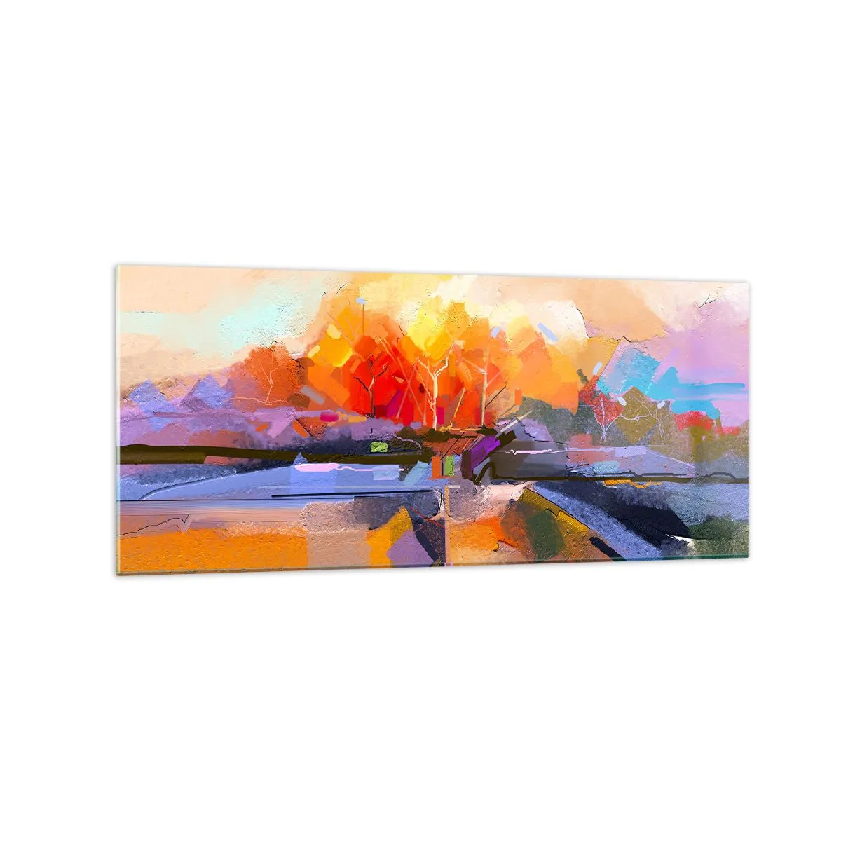 Impression sur verre - Image sur verre - Un paysage abstrait aux couleurs d'automne intenses. - 120x50cm - L'automne est arrivé - Décoration murale moderne pour le salon et la chambre ARTTOR