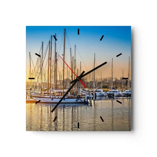 Horloge murale - Pendule murale - Coucher de soleil sur une marina pleine de voiliers - 30x30cm - Le vent aussi doit dormir - Décoration murale moderne pour le salon et la chambre ARTTOR