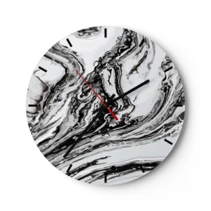Horloge murale - Pendule murale - Motif de marbre abstrait en noir et blanc - 30x30cm - Au début, c'était le chaos - Décoration murale moderne pour le salon, la cuisine et la chambre ARTTOR