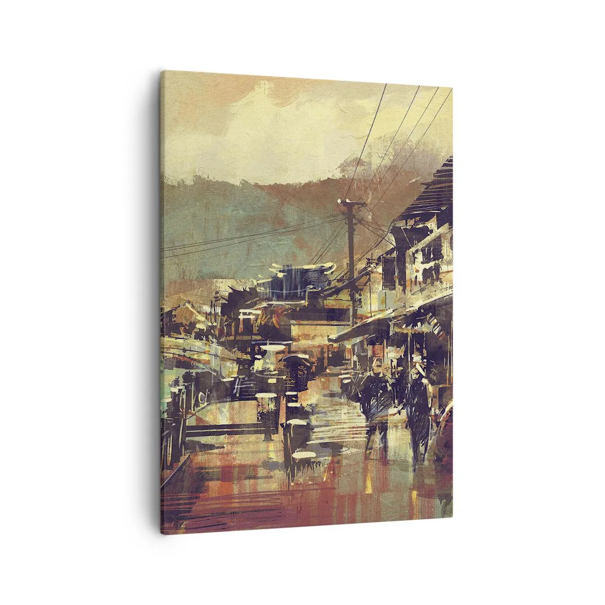 Impression sur toile - Image sur toile - Une ville avec un pont et des rues au style artistique - 50x70cm - La vie comme une richesse de gris - Décoration murale moderne pour le salon et la chambre ARTTOR