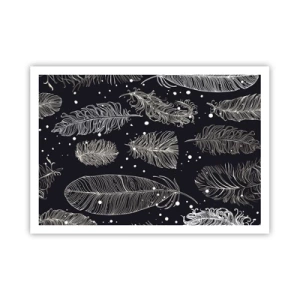 Affiche - Poster - Plumes blanches délicates sur fond bleu marine - 100x70cm - Toile de plumes - Décoration murale moderne pour le salon et la chambre ARTTOR