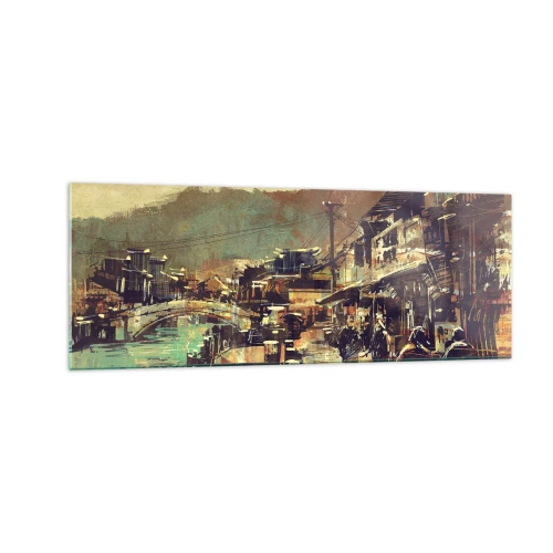 Impression sur verre - Image sur verre - Une ville avec un pont et des rues au style artistique - 140x50cm - La vie comme une richesse de gris - Décoration murale moderne pour le salon et la chambre ARTTOR