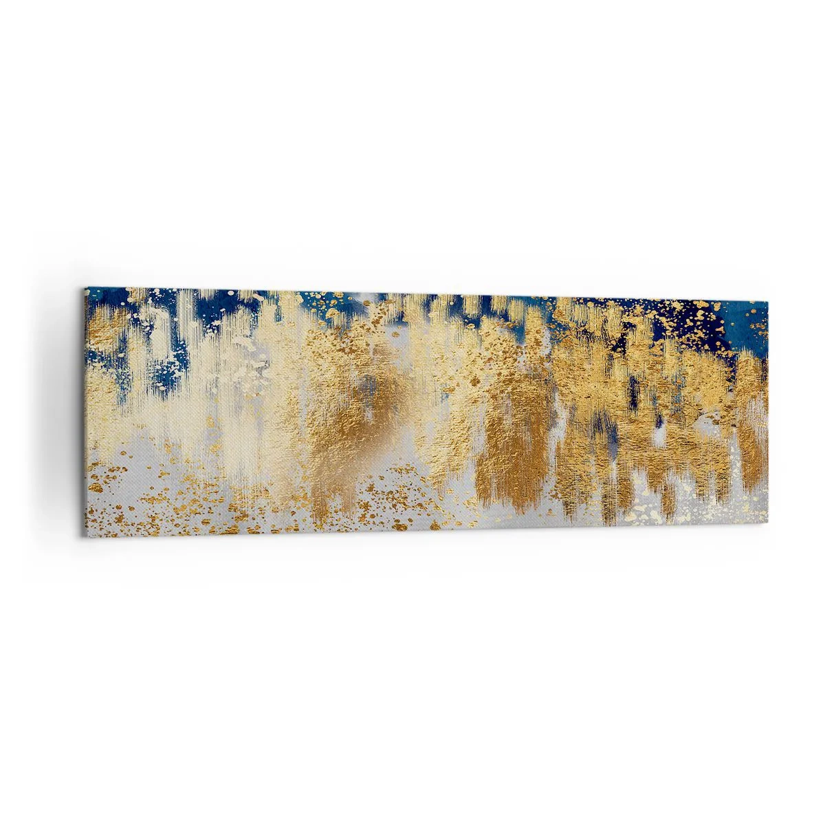 Impression sur toile - Image sur toile - Une composition abstraite dans des tons d'or et de bleu marine. - 160x50cm - Une composition moderne et pétillante - Décoration murale moderne pour le salon et la chambre ARTTOR