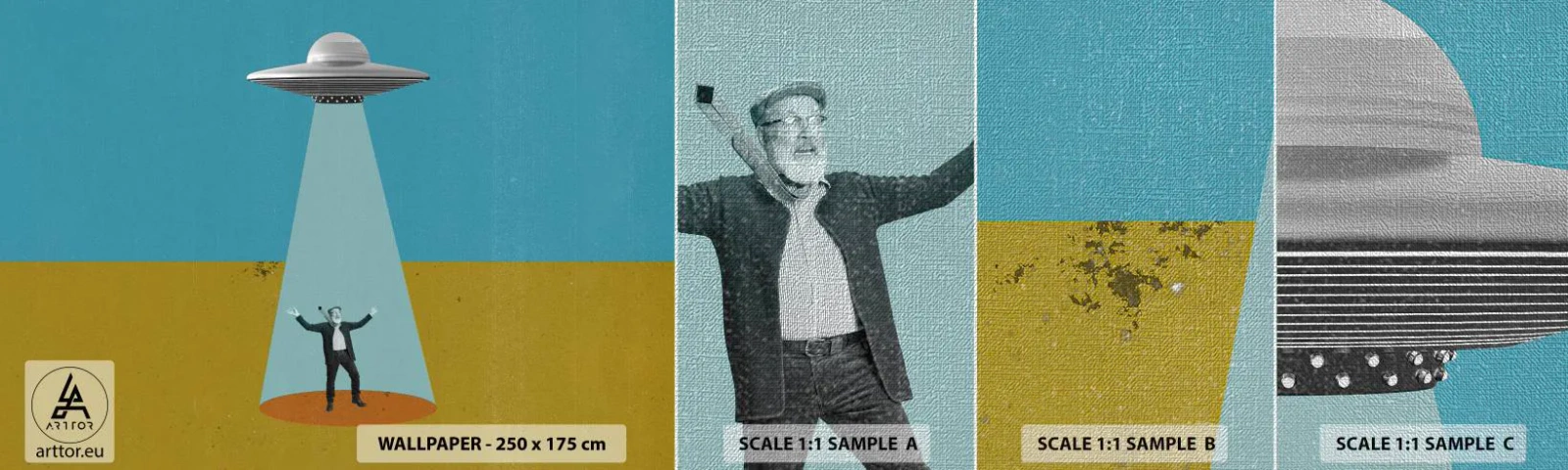 Échantillon de Papier Peint Premium Canvas - Rencontre proche - OVNI, Art moderne, Surréalisme - 100x30 cm