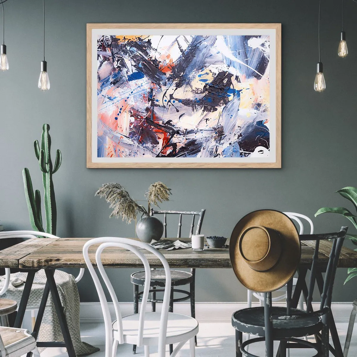 Affiche dans un chêne clair - Poster - La danse folle de l'abstrait - 100x70 cm