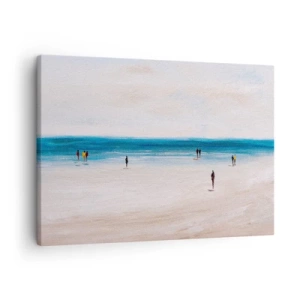 Impression sur toile - Image sur toile - Une plage avec des gens sur fond de mer calme - 70x50cm - Un besoin naturel - Décoration murale moderne pour le salon et la chambre ARTTOR