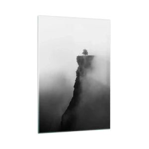 Impression sur verre - Image sur verre - Un arbre solitaire au bord d'une falaise entouré de brouillard - 70x100cm - Au bord du monde - Décoration murale moderne pour le salon et la chambre ARTTOR