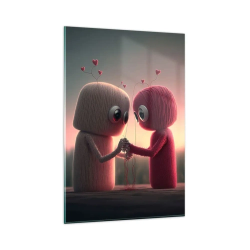 Impression sur verre - Image sur verre - Personnages en fil dans un décor charmant sur le thème du cœur - 80x120cm - Tout le monde a le droit d'aimer - Décoration murale moderne pour le salon et la chambre ARTTOR