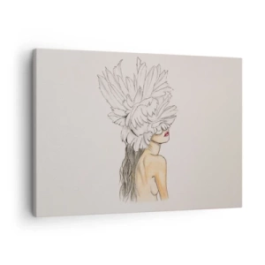 Impression sur toile - Image sur toile - Portrait d'une femme avec décoration de plumes dans un style artistique - 70x50cm - Beauté couronnée - Décoration murale moderne pour le salon et la chambre ARTTOR