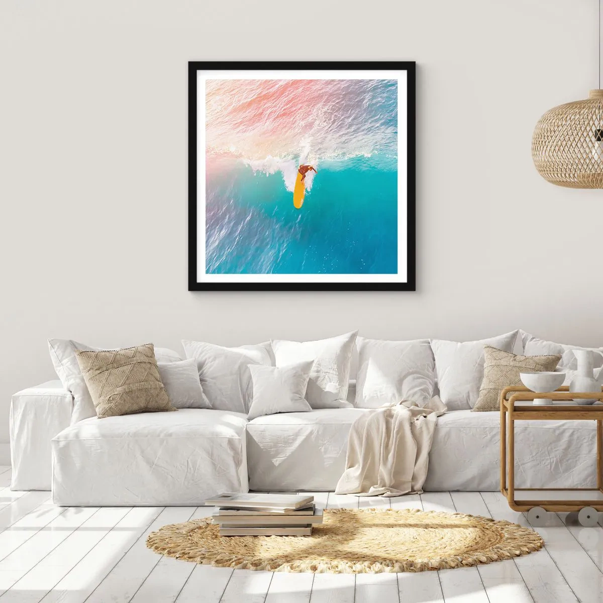 Affiche dans un cadre noir - Poster - Le cavalier de l'océan - 40x40 cm