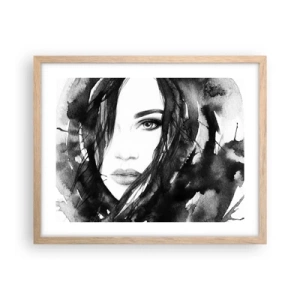 Affiche dans un chêne clair - Poster - Portrait d'une dame en noir et blanc - 50x40 cm