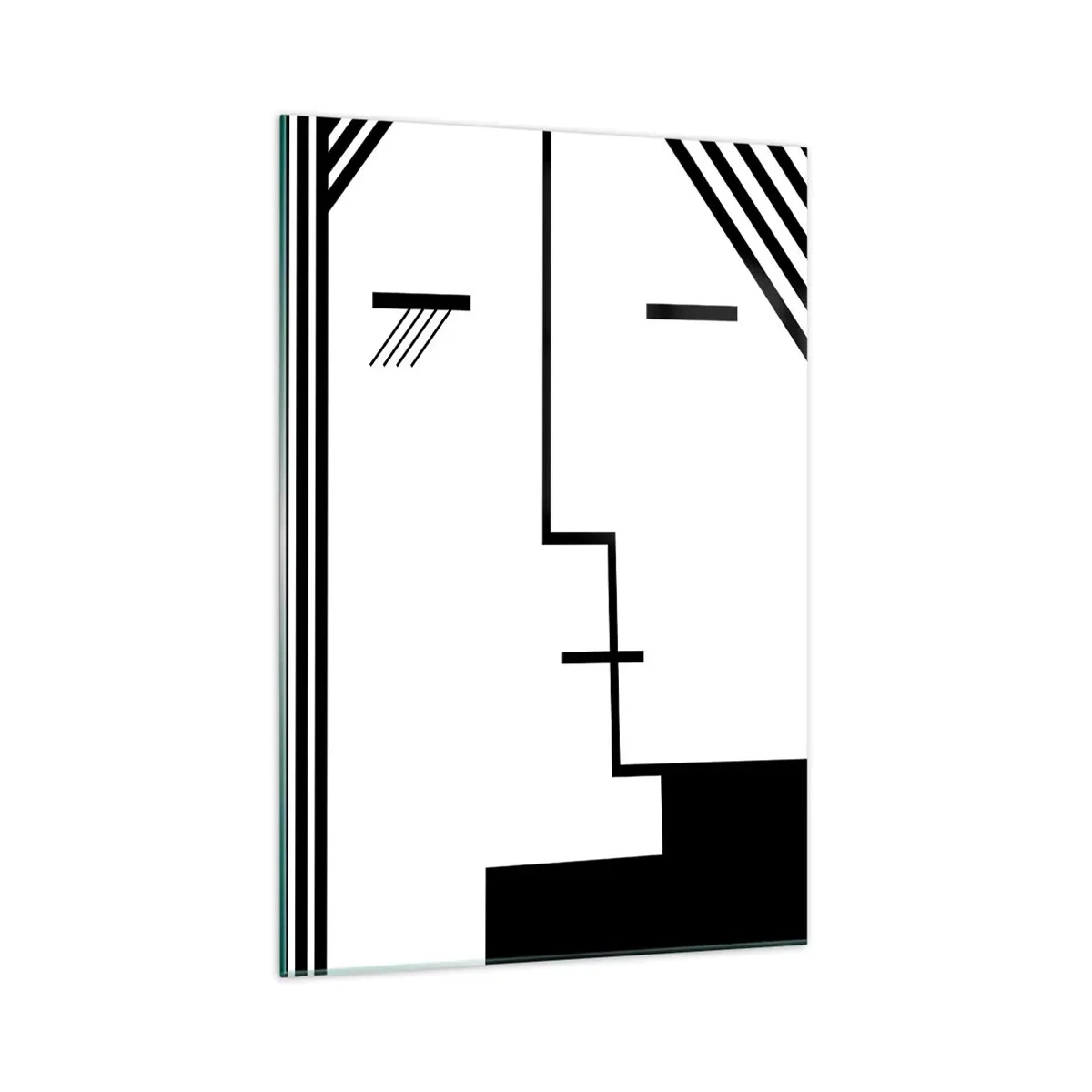 Impression sur verre - Image sur verre - Abstraction géométrique d'un baiser en noir et blanc - 70x100cm - Juste un baiser - Décoration murale moderne pour le salon et la chambre ARTTOR