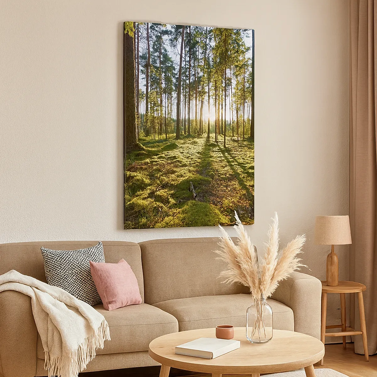 Impression sur toile - Image sur toile - Forêt verte illuminée par la lumière du soleil sur la mousse - 50x70cm - … Derrière les sept forêts - Décoration murale moderne pour le salon et la chambre ARTTOR