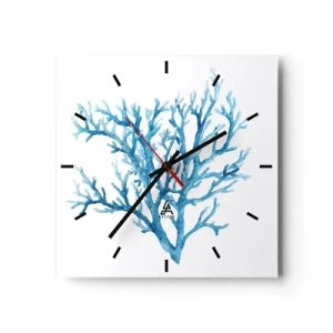 Horloge murale - Pendule murale - Corail bleu sur fond blanc avec une touche minimaliste - 30x30cm - Filigrane nautique - Décoration murale moderne pour le salon et la chambre ARTTOR
