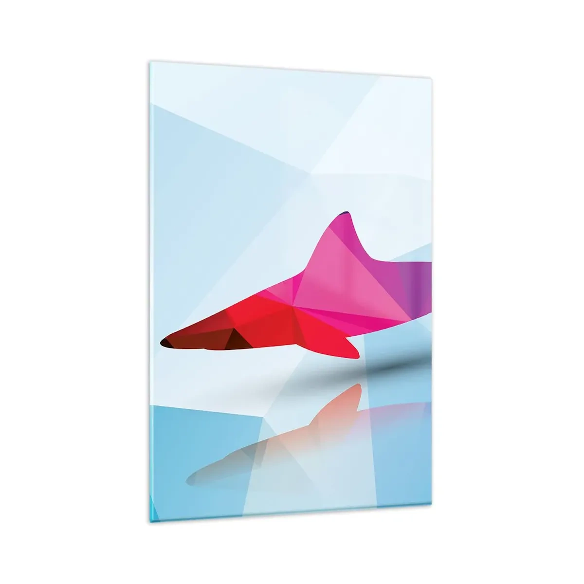 Impression sur verre - Image sur verre - Silhouette de requin géométrique dans les tons rose et bleu - 80x120cm - Un requin dans un espace de cristal - Décoration murale moderne pour le salon et la chambre ARTTOR