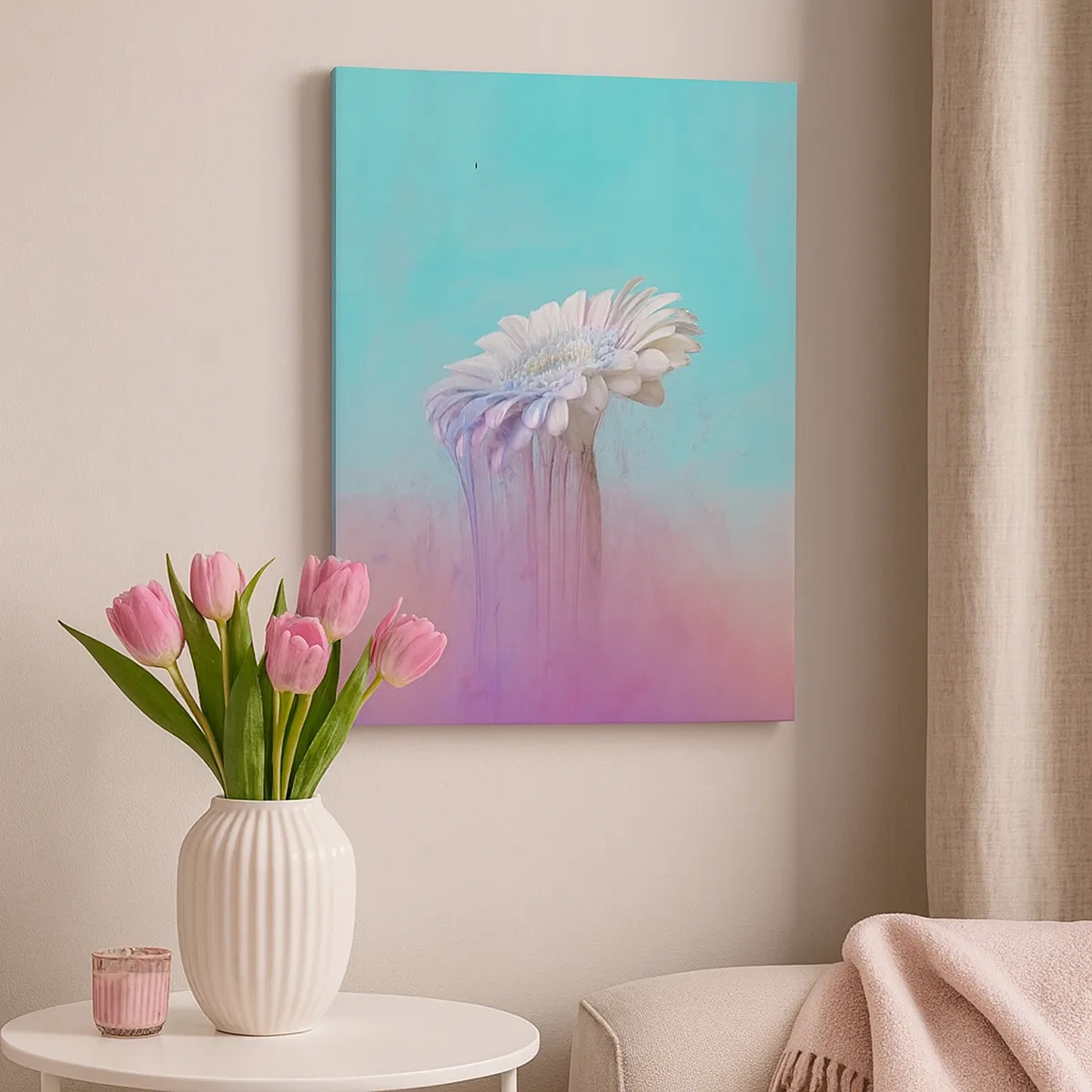 Impression sur toile - Image sur toile - Gerbera pastel avec effet flou - 50x70cm - Le monde souterrain des fleurs - Décoration murale moderne pour le salon et la chambre ARTTOR