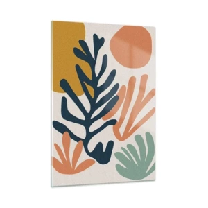 Impression sur verre - Image sur verre - Graphiques colorés avec des motifs végétaux et coralliens - 50x70cm - Mers de corail - Décoration murale moderne pour le salon et la chambre ARTTOR