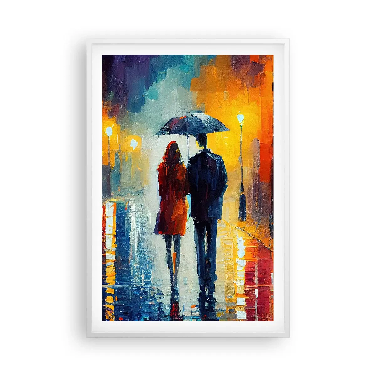 Affiche dans un cadre blanc - Poster - Ensemble – une nuit colorée - 61x91 cm