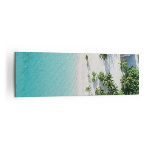 Impression sur toile - Image sur toile - Vue plongeante sur une plage tropicale avec de l'eau turquoise et des palmiers - 160x50cm - Vacances au paradis - Décoration murale moderne pour le salon et la chambre ARTTOR