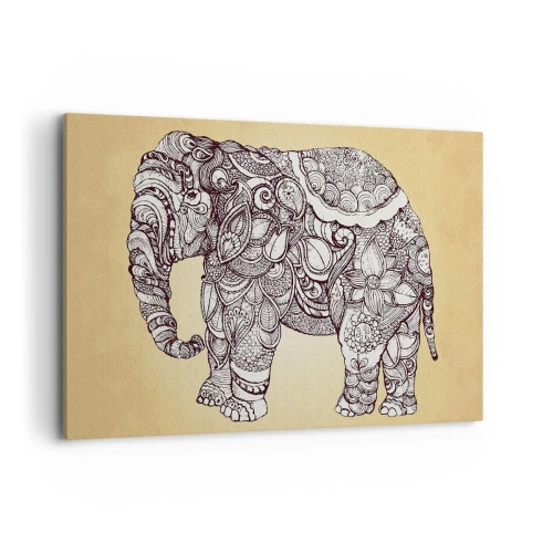 Impression sur toile - Image sur toile - Éléphant dessiné à la main avec un motif orné sur un fond beige - 120x80cm - L'éléphant s'est apprêté - Décoration murale moderne pour le salon et la chambre ARTTOR
