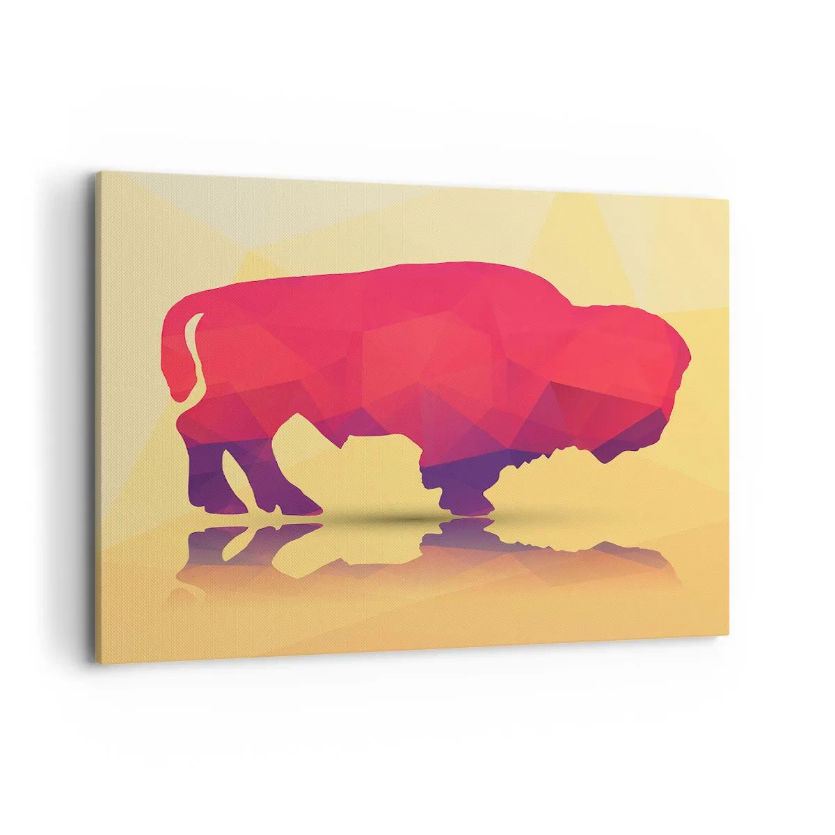 Impression sur toile - Image sur toile - Silhouette géométrique d'un bison dans les tons de rouge et de violet - 120x80cm - La force amarante du bison - Décoration murale moderne pour le salon et la chambre ARTTOR