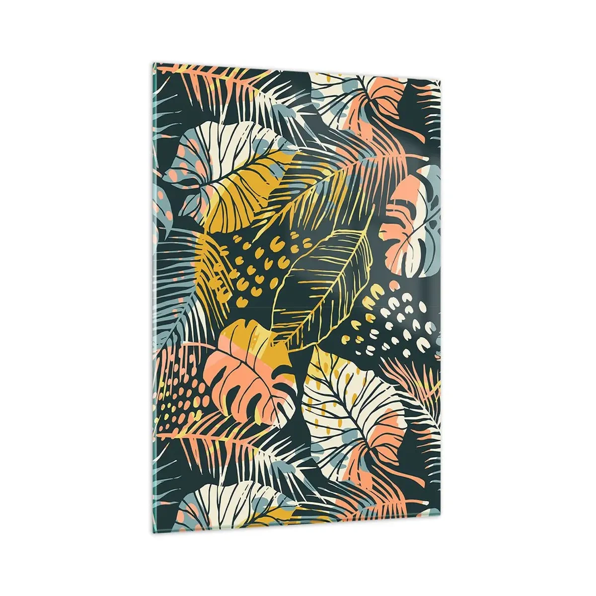 Impression sur verre - Image sur verre - Feuilles colorées sur fond sombre - 80x120cm - Fantaisie feuillue - Décoration murale moderne pour le salon et la chambre ARTTOR