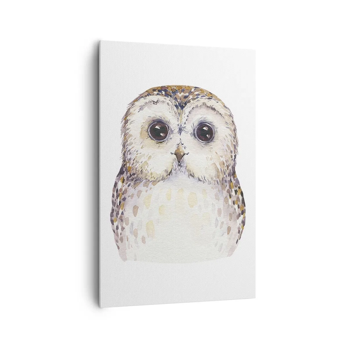 Impression sur toile - Image sur toile - Portrait d'un hibou sur fond clair aux couleurs délicates - 80x120cm - Regarde-moi dans les yeux - Décoration murale moderne pour le salon et la chambre ARTTOR