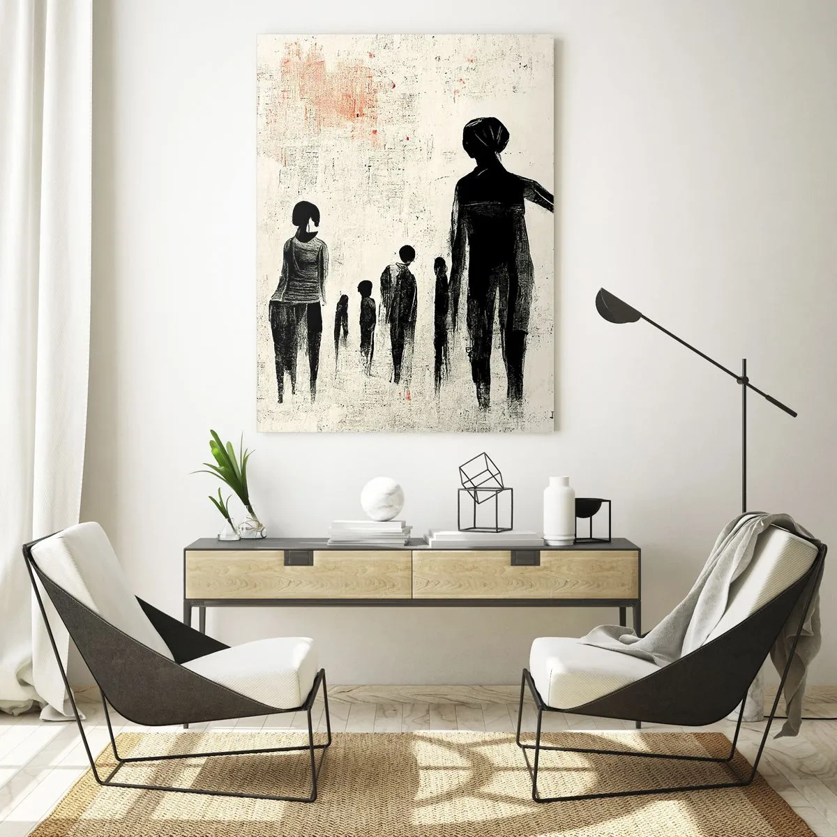 Impression sur verre - Image sur verre - Figures dans une composition monochrome sur fond clair - 70x100cm - Contre la solitude - Décoration murale moderne pour le salon et la chambre ARTTOR