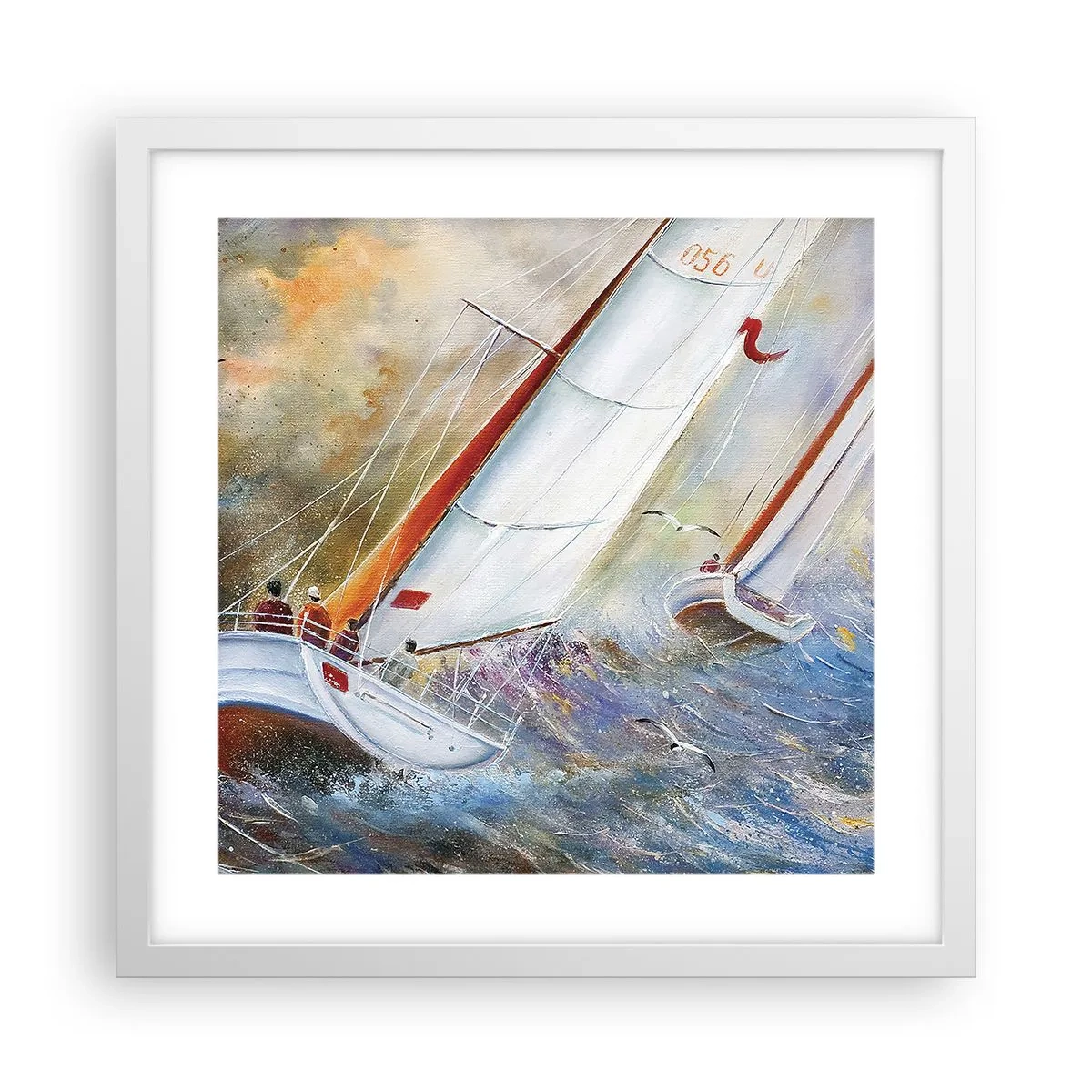 Affiche dans un cadre blanc - Poster - Concourir sur les vagues - 40x40 cm