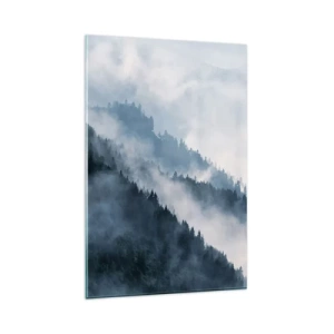 Impression sur verre - Image sur verre - Le brouillard plane sur les flancs boisés des montagnes dans un paysage mystérieux - 80x120cm - Mysticisme des montagnes - Décoration murale moderne pour le salon et la chambre ARTTOR