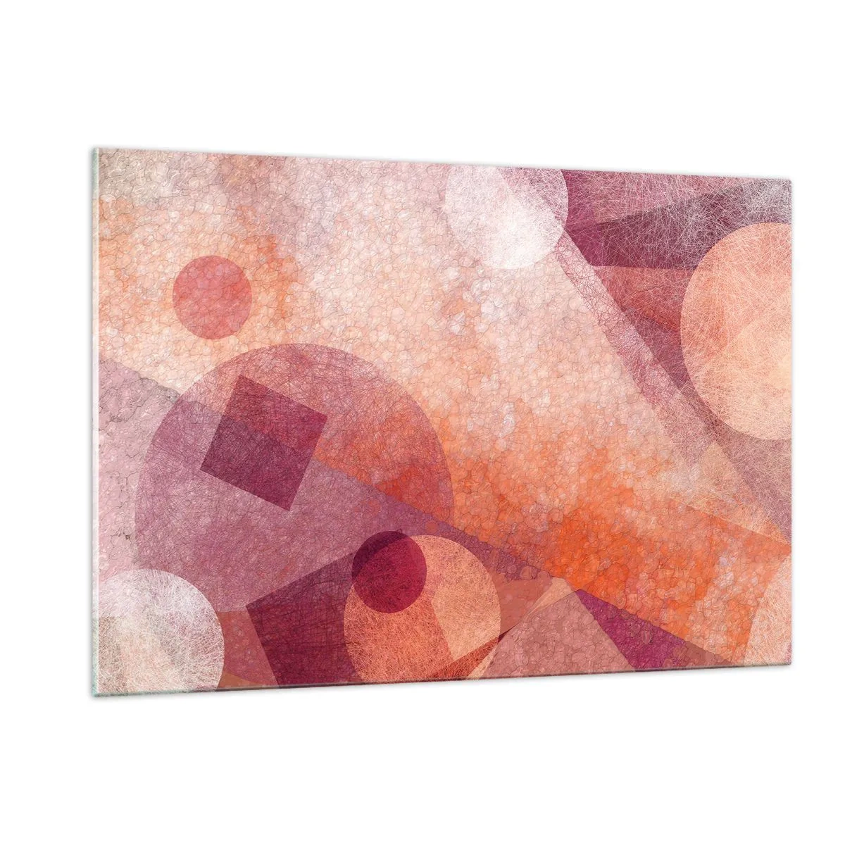 Impression sur verre - Image sur verre - Composition géométrique abstraite dans les tons de rose et d'orange - 120x80cm - Transformations géométriques en rose - Décoration murale moderne pour le salon et la chambre ARTTOR