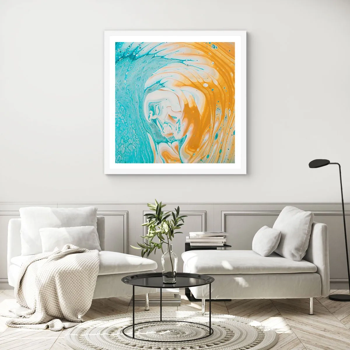 Affiche dans un cadre blanc - Poster - Tourbillon pastel - 50x50 cm