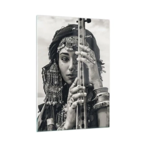 Impression sur verre - Image sur verre - Femme en bijoux orientaux avec un instrument - 50x70cm - Musique de l'Orient elle-même - Décoration murale moderne pour le salon et la chambre ARTTOR