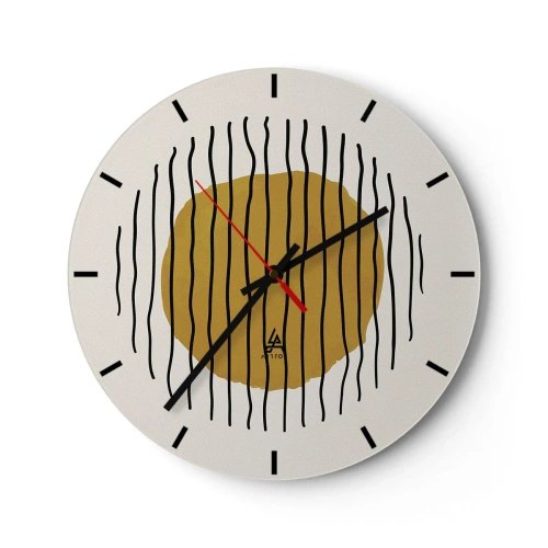 Horloge murale - Pendule murale - Un cercle jaune-orange entouré de lignes ondulées noires - 30x30cm - Abstraction tremblante de chaleur - Décoration murale moderne pour le salon, la cuisine et la chambre ARTTOR