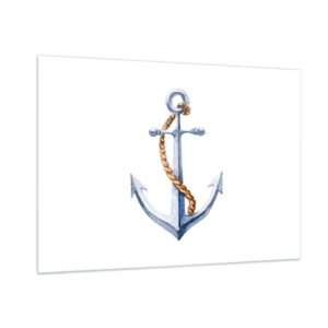 Impression sur verre - Image sur verre - Ancre avec corde de style nautique - 100x70cm - Ah l'aventure ! - Décoration murale moderne pour le salon et la chambre ARTTOR