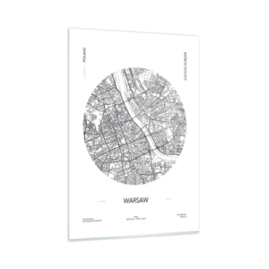 Impression sur verre - Image sur verre - Une carte de Varsovie dans un style minimaliste - 80x120cm - Anatomie de Varsovie - Décoration murale moderne pour le salon et la chambre ARTTOR