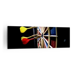 Impression sur toile - Image sur toile - Un jeu de fléchettes avec des fléchettes frappées sur un fond noir - 160x50cm - Droit au but - Décoration murale moderne pour le salon et la chambre ARTTOR