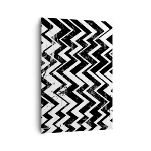 Impression sur toile - Image sur toile - Motif en zigzag noir et blanc avec abrasions artistiques - 70x100cm - Zig-blanc, zag-noir - Décoration murale moderne pour le salon et la chambre ARTTOR