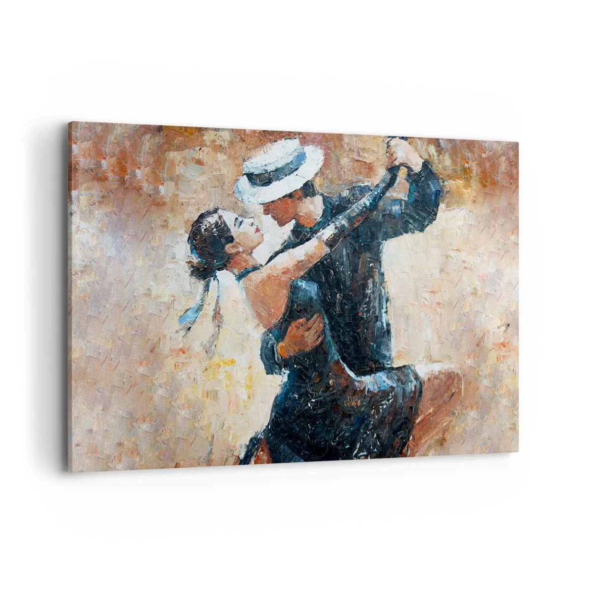 Impression sur toile - Image sur toile - Un couple dansant le tango dans un style romantique et élégant - 120x80cm - À la Rudolf Valentino - Décoration murale moderne pour le salon et la chambre ARTTOR