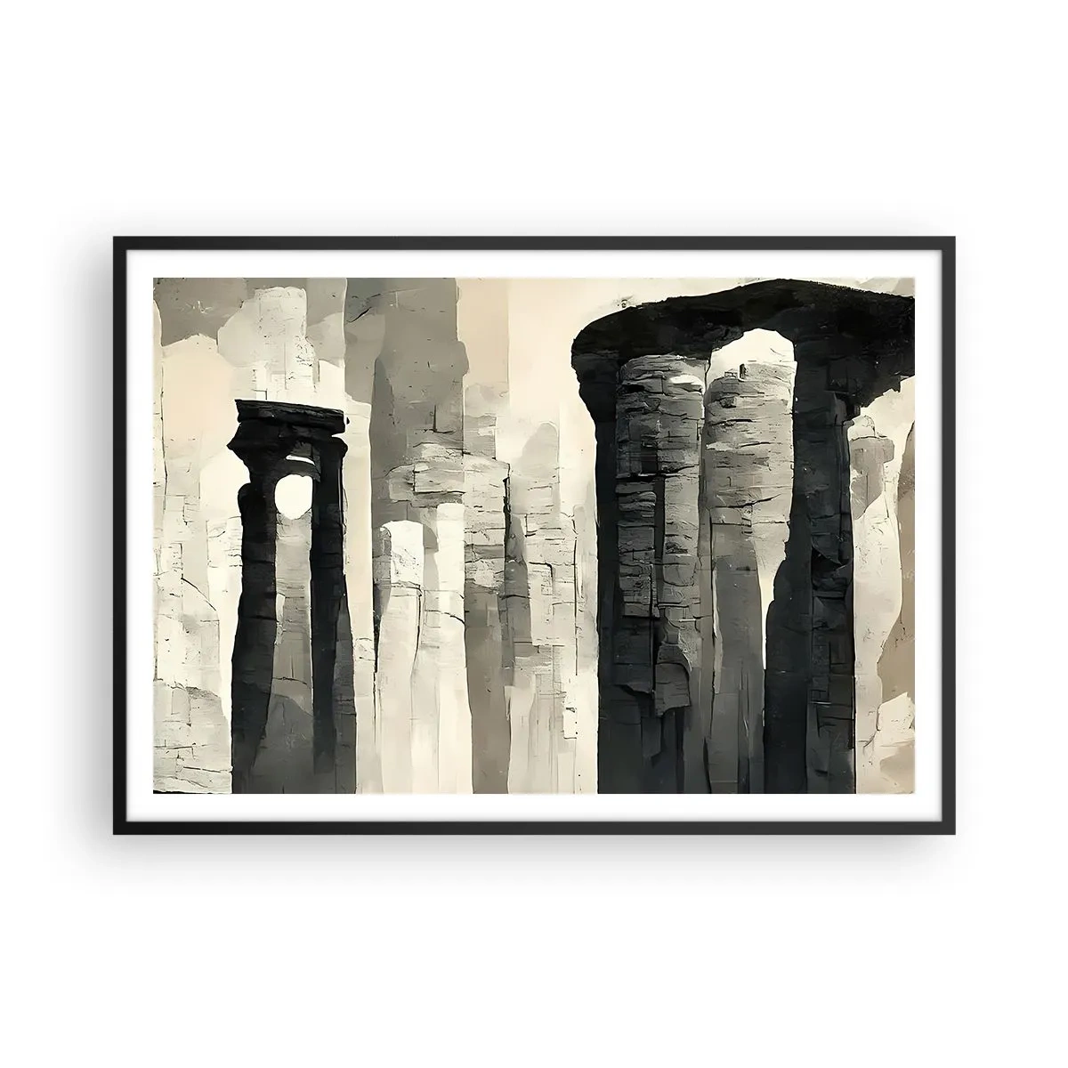 Affiche dans un cadre noir - Poster - Colonnes historiques dans un cadre monochrome atmosphérique - 100x70cm - La majesté de l'Antiquité - Décoration murale moderne pour le salon et la chambre ARTTOR