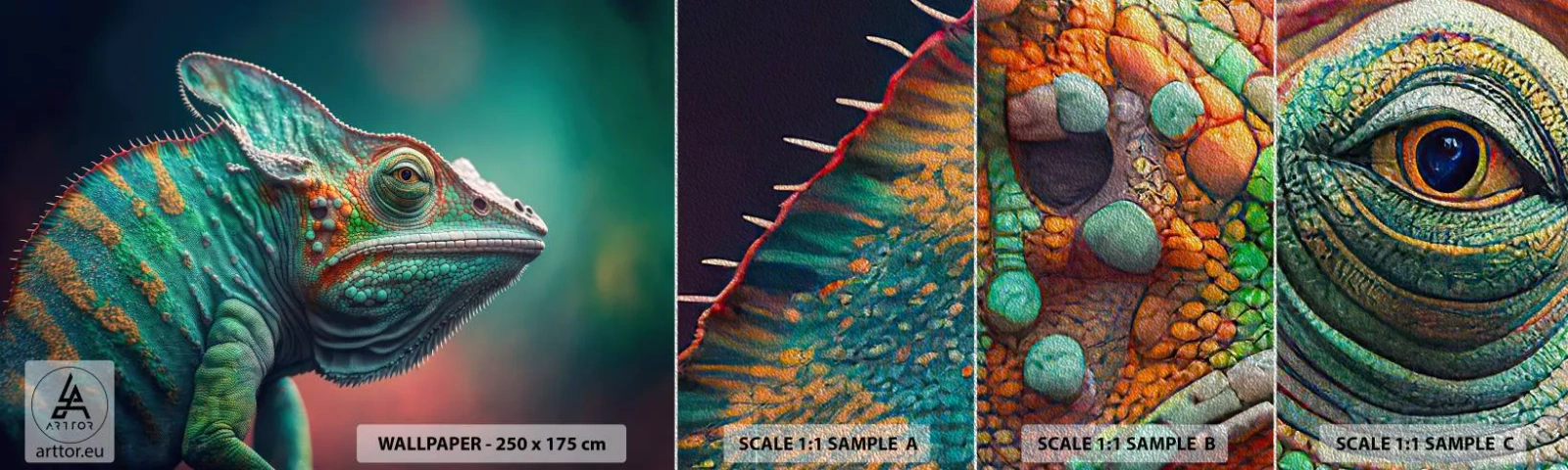 Échantillon de Papier Peint Premium Sand - Vous me voyez? Pas bien… - Caméléon, Animaux, Reptile - 100x30 cm