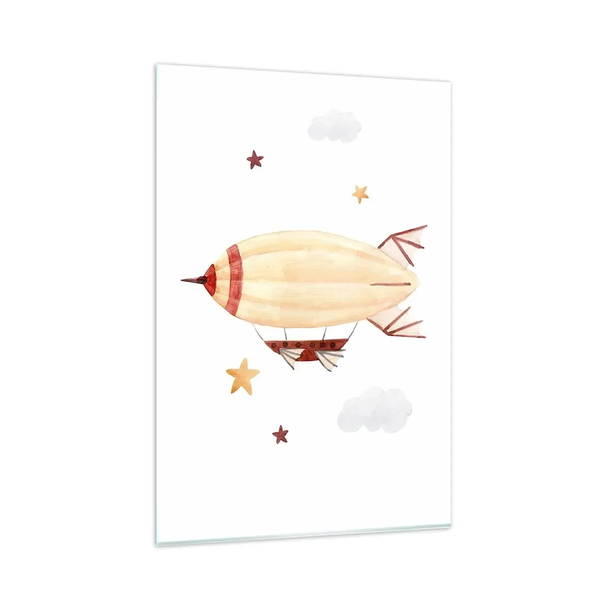 Impression sur verre - Image sur verre - Un dirigeable peint à la main sur fond d'étoiles - 80x120cm - Dirigeable - Décoration murale moderne pour le salon et la chambre ARTTOR