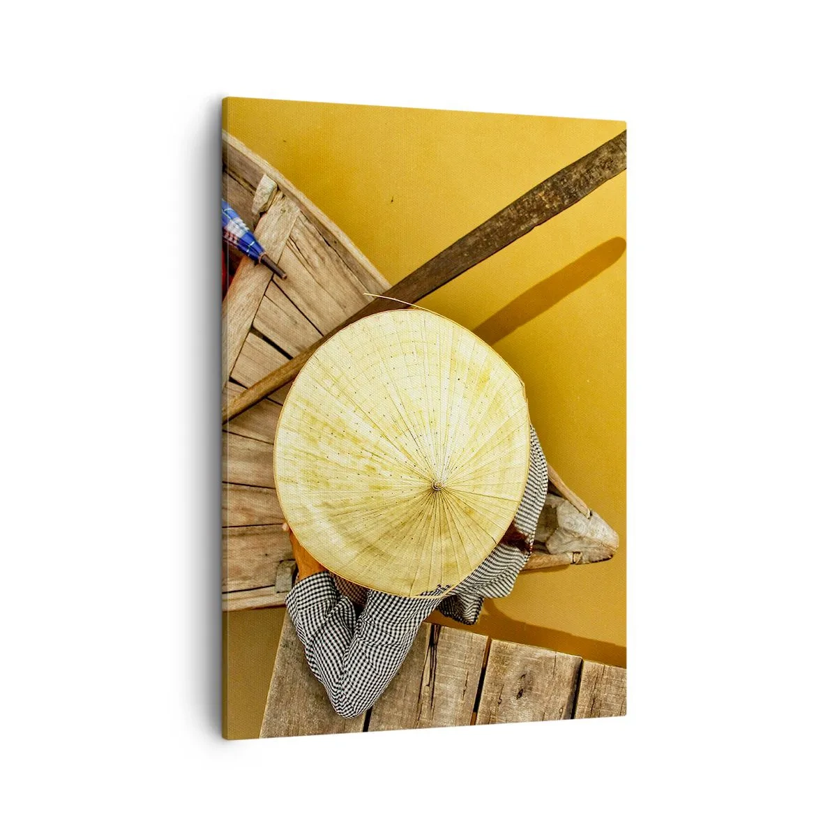 Impression sur toile - Image sur toile - Un bateau traditionnel vu à vol d'oiseau - 50x70cm - La vie sur le fleuve Jaune - Décoration murale moderne pour le salon et la chambre ARTTOR