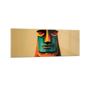 Impression sur verre - Image sur verre - Statue colorée de l'île de Pâques - 140x50cm - Statuesque et sympathique - Décoration murale moderne pour le salon et la chambre ARTTOR