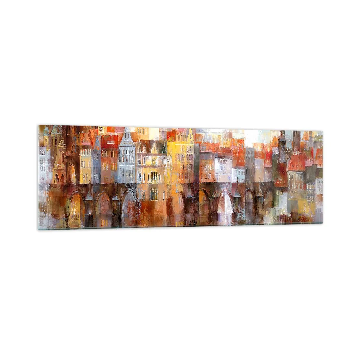 Impression sur verre - Image sur verre - Un panorama pittoresque de la ville avec un pont aux couleurs d'automne - 160x50cm - C'est aussi beau sous le pont - Décoration murale moderne pour le salon et la chambre ARTTOR